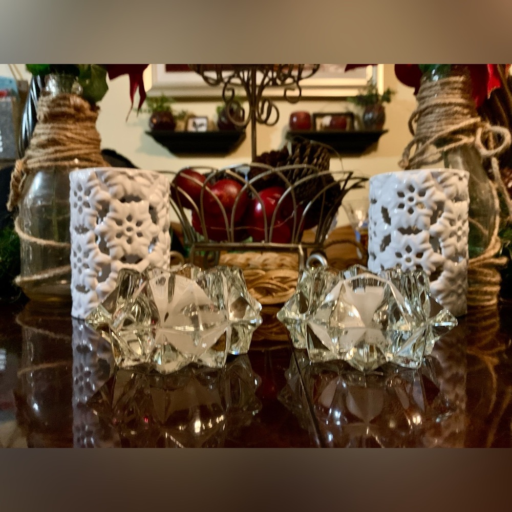 VTG Crystal Votive Holders,STAR Burst American Glass By Indiana Glass Company